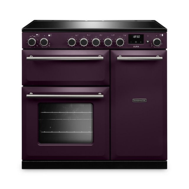 Rangemaster AURA90EIP/19338 90cm Induction Range Cooker - Plum with Brushed Nickel trim | Rangemaster | Brands | Euronics Site