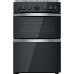 Indesit ID67G0MCBUK 60cm Double Oven Gas Cooker with Lid - Black
